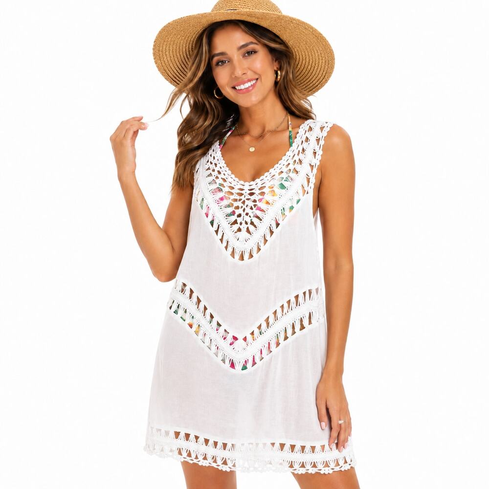 Cupshe Women's Boho Style White Crochet Swimwear Popover Coverup